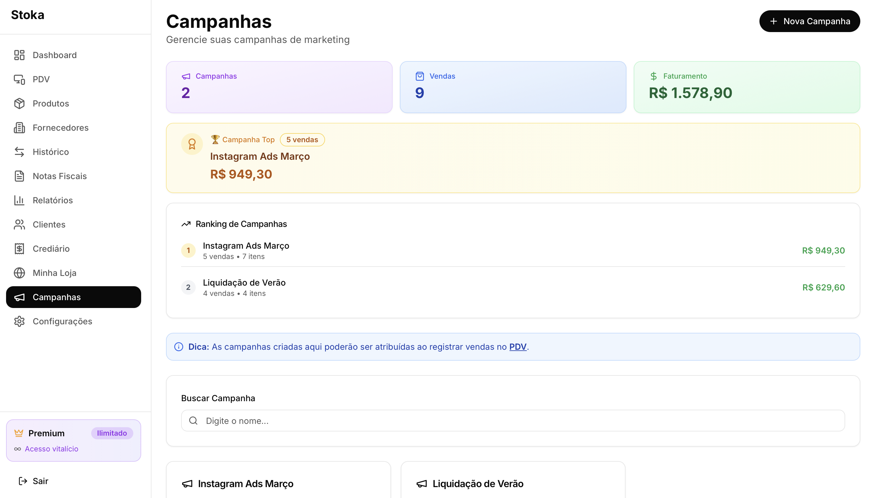 Campanhas no Stoka: KPIs, ranking e campanha top